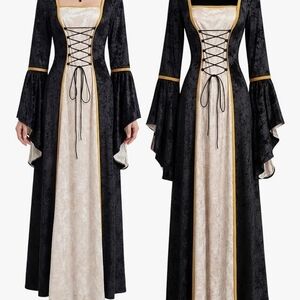 Black and Cream Medieval Lace-Up Women's Dress